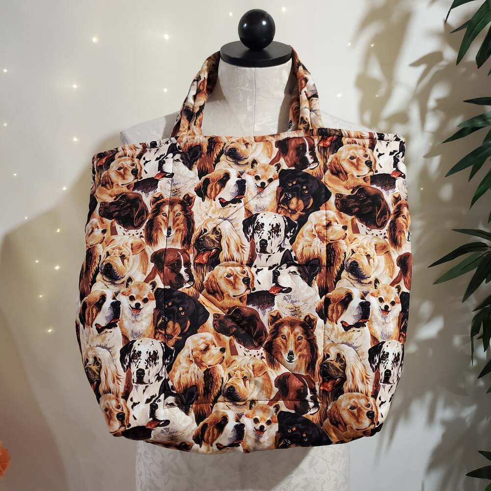 Handmade Quilted Dog Double Handle Tote Bag Large Puppy Animal Lover Vet Pet